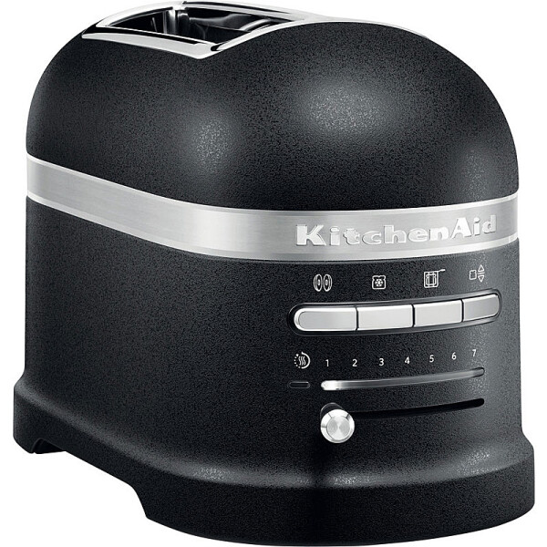 KitchenAid 5KMT2204EBK Toaster 2-Scheiben ARTISAN Farbe gusseisen schwarz incl. Sandwichzange - Der Toaster in einer spezifischen Farbe, abgebildet auf einer modernen K&uuml;chenarbeitsplatte.