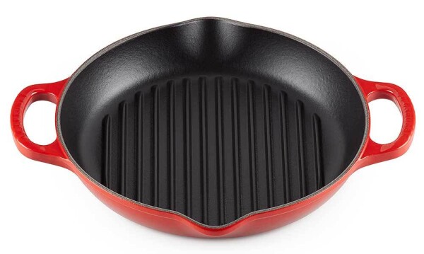 Le Creuset Grillpfanne Signature rund mit zwei Griffen Kirschrot