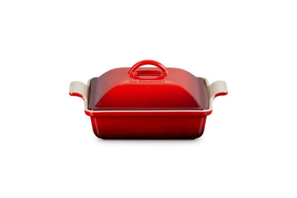 Le Creuset Quadratische Auflaufform Tradition 23cm mit Deckel Kirschrot