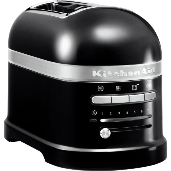 KitchenAid 5KMT2204EOB Toaster 2-Scheiben ARTISAN Farbe onxy schwarz incl. Sandwichzange - Der Toaster in einer spezifischen Farbe, abgebildet auf einer modernen K&uuml;chenarbeitsplatte.