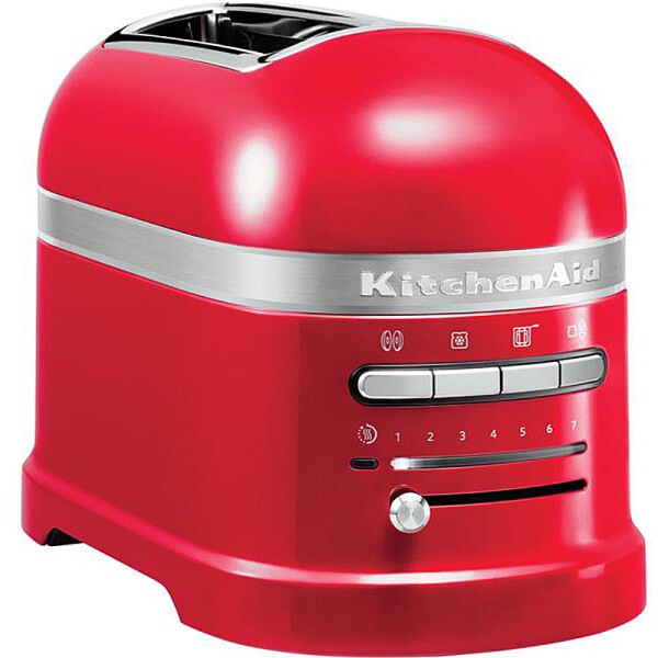 KitchenAid 5KMT2204EER Toaster 2-Scheiben ARTISAN Farbe empire rot incl. Sandwichzange - Der Toaster in einer spezifischen Farbe, abgebildet auf einer modernen K&uuml;chenarbeitsplatte.